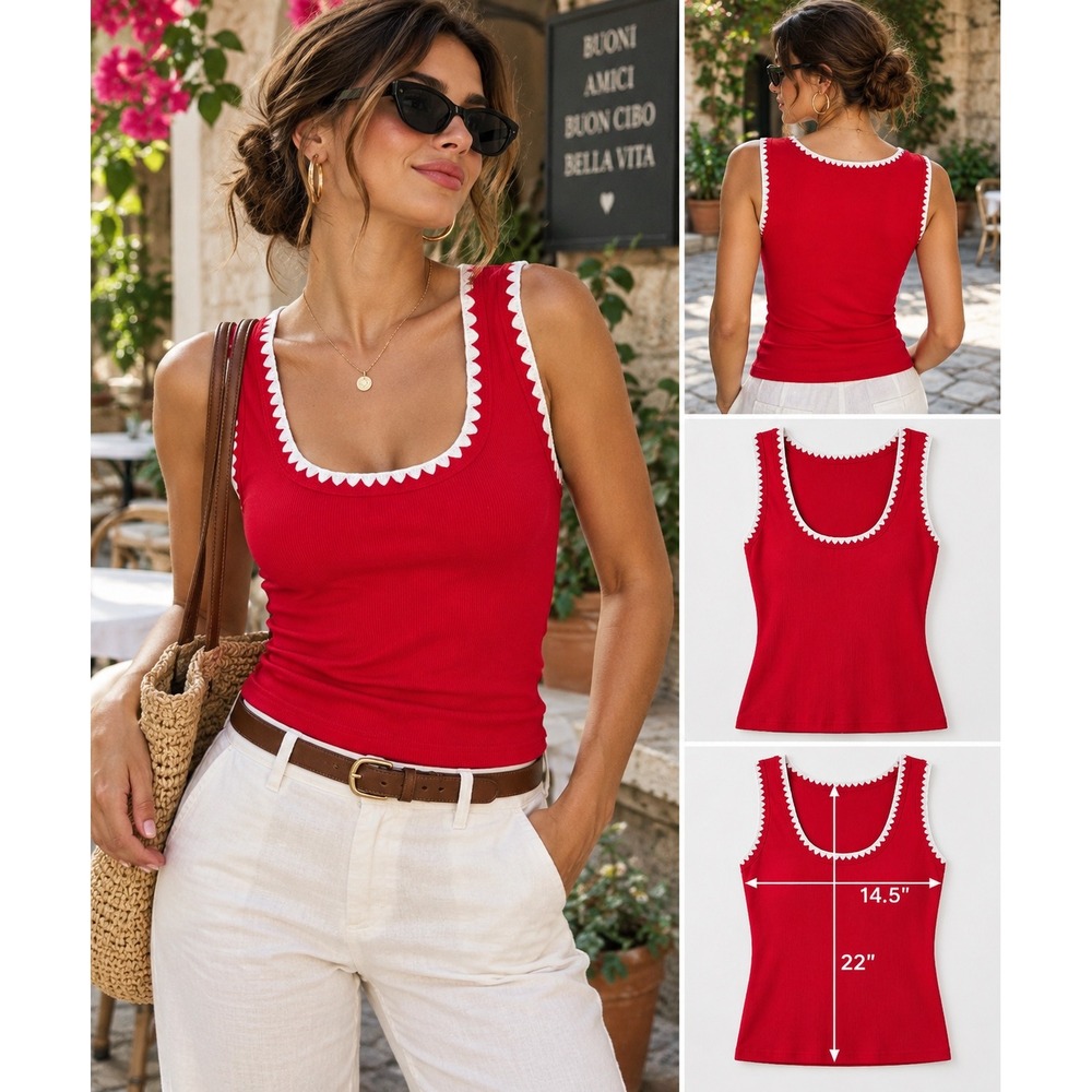 YOUSIFY NWT Red Ribbed Tank Top M Coquette Y2K Italian Girl Euro Summer